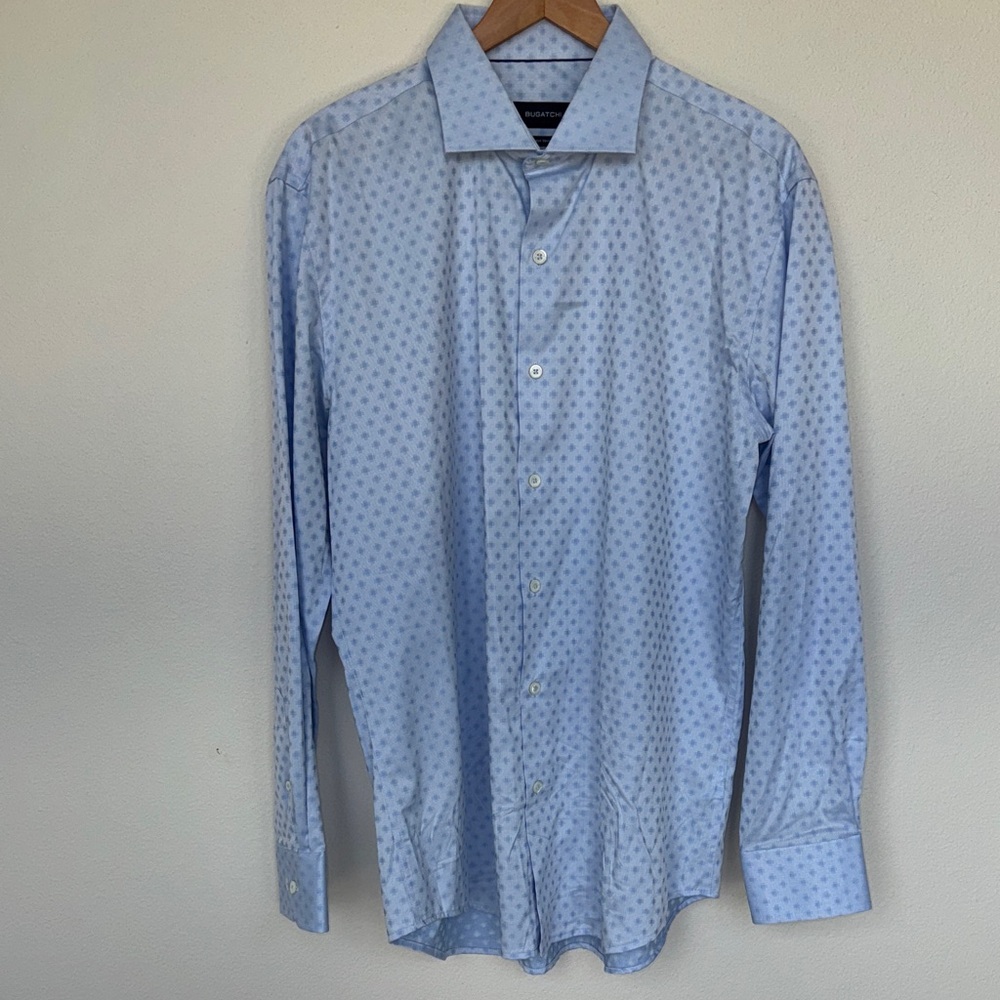 Bugatchi Light Blue Patterned Dress Shirt